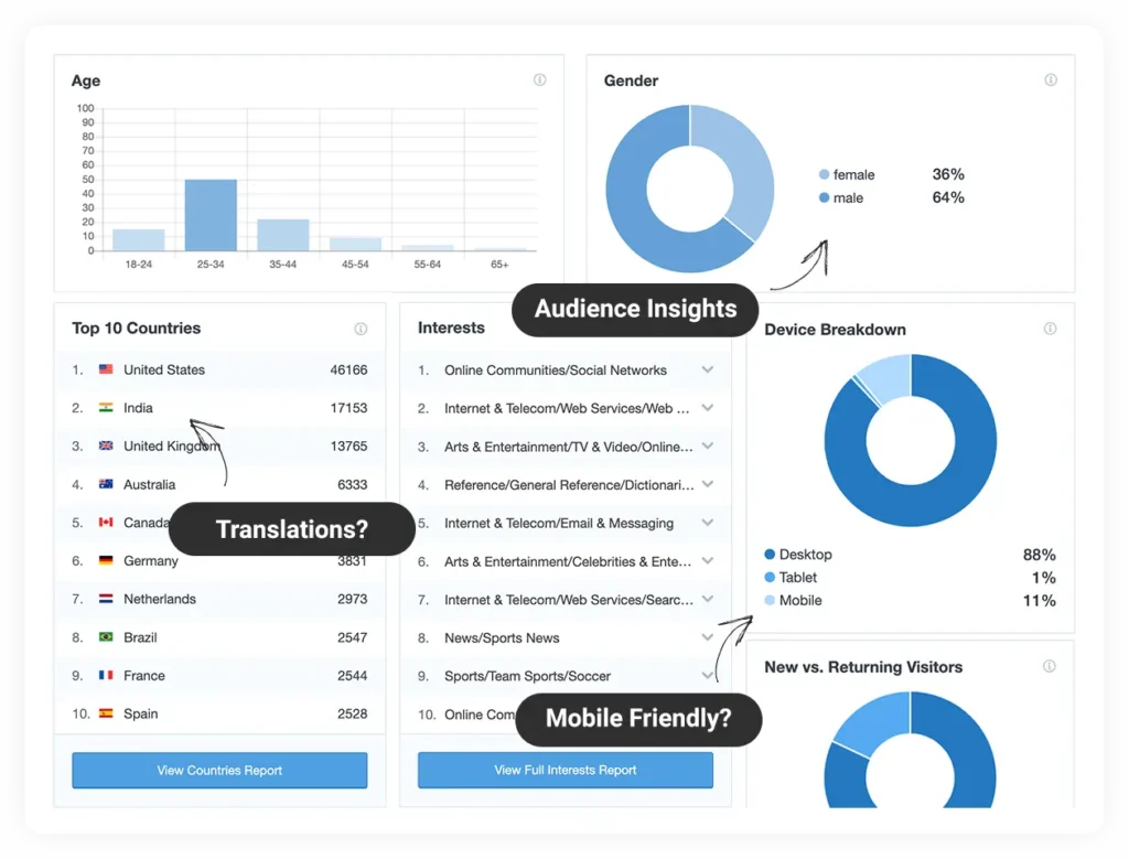 MonsterInsights audience and behavior reports